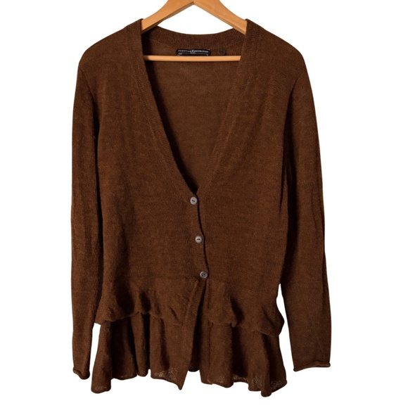 Peruvian Connection Brown Baby Alpaca Button Peplum Ruffle Sweater Top, Medium - Picture 2 of 10